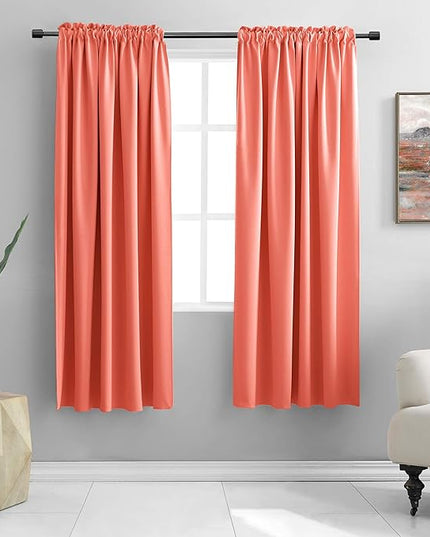 DONREN Coral Room Darkening Curtain Panels for Bedroom - 72 Inch Thermal Insulated Rod Pocket Curtains (52 by 72 Inch,2 Panels)