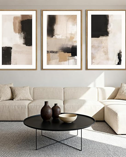 ANHUIB Neutral Abstract Wall Art Beige Modern Wall Decor 16x24 Inch Minimalist Black Paintings Set of 3 for Living Room Bedroom Dining Room
