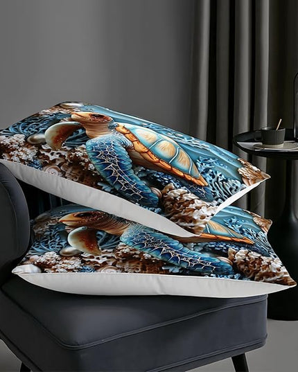 AILONEN 3D Sea Turtle Bedding Sets,Ocean Bedding Sets Queen Size,Shell Anchor Duvet Set,3-Piece, 1 Quilt and 2 Pillowcases,Soft Microfiber