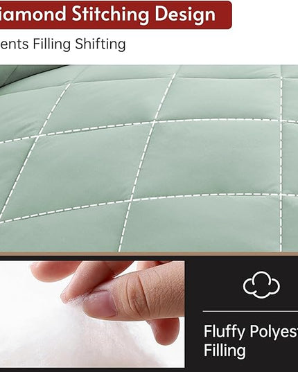 MUXHOMO 7 Pieces Queen Comforter Set, Reversible Bed in a Bag Queen Size, All Season Bedding Set with Comforter, Flat Sheet, Fitted Sheet, Pillowcases & Shams, Sage Green & Beige