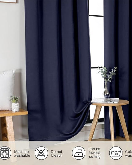 Gwine Blackout Curtains for Bedroom 45 Inch Length, Thermal Insulated Room Darkening Short Curtains, Rod Pocket Drapes for Bathroom Basement Patio Cabinet, Each 40" Wx45 L, Navy Blue