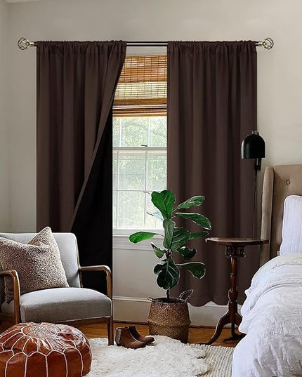 BGment Thermal Insulated 100% Blackout Curtains for Bedroom with Black Liner, Double Layer Full Room Darkening Noise Reducing Rod Pocket Curtain (52 x 84 Inch, Brown, 2 Panels)