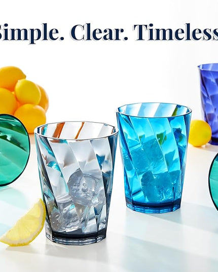 US Acrylic Optix Plastic Reusable Drinking Glasses (Set of 8) 14oz Rocks Cups in Coastal Colors | BPA-Free Tumblers, Made in USA | Top-Rack Dishwasher Safe