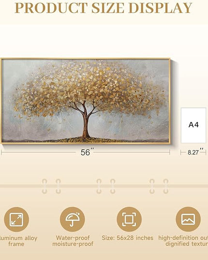 Large Framed Tree of Life Gold Wall Art for Living Room, Canvas Prints Paintings Artwork for Walls, Modern Luxury Golden Big Tree Pictures for Hallway Dining Room Bedroom Office Wall Decor 30x60 In