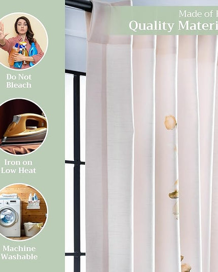 Maison d' Hermine Curtains for Living Room 100% Cotton 84 inch Length One Panel Light Filtering Curtains for Bedroom Windows with Rod and Loop Pockets Drapes (Floral White, 50" W x 84" L)