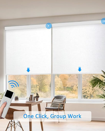 Motorized Blinds with Remote Cordless Automatic Motorized Shades Custom Blinds for Windows Smart Curtains Compatible with Alexa Google Home(Blackout Jacquard White,W31 x H72in)