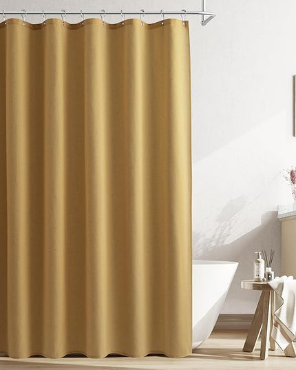 Naturoom 72 Inch Shower Curtain - Stall Narrow Half Linen Ultra Thick Fabric Shower Curtain Set with Hooks, Boho Farmhouse Rustic RV Camper Bath Curtains for Bathroom, Gold, 72x96