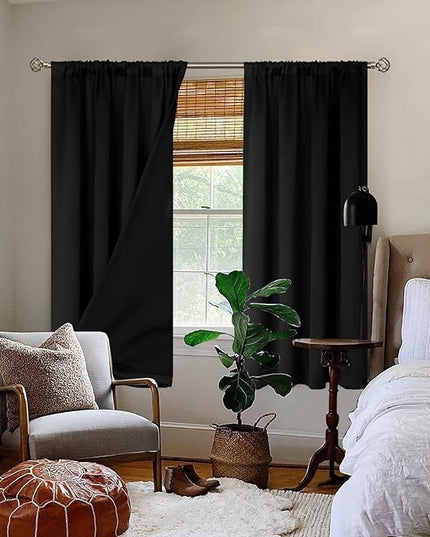 BGment Blackout Curtains for Living Room 63 Inch Length, 2 Panels Set Full Room Darkening Window Curtains, Thermal Insulated Noise Reduce Curtains with Rod Pocket, 38 Inch Wide, Black