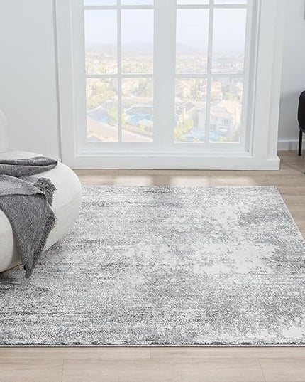 Keen Home Design Area Rugs - 5ft Round Non-Shedding, Abstract Rugs for Kitchen, Living Room, Bedroom, Dining Room, Entryway - Size: 5'3" Square, Abstract Cream/Grey