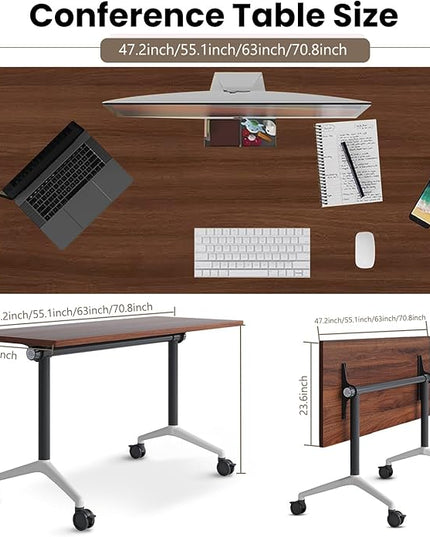 Folding Conference Room Tables, Seminar Conference Table Modern Flip Top Training Meeting Tables, Conference Room Table with Wheels for Home Office Classr,2 Pack 70.8inch
