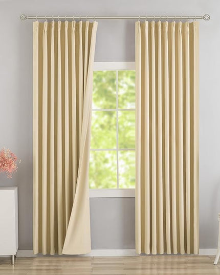 DONREN Beige Pinch Pleated Blackout Curtains with Hooks - 120 inch Length Room Darkening Thermal Insulated Window Curtain Panels Ceiling to Floor for Living Room 2 Panel 40" Wx120 L