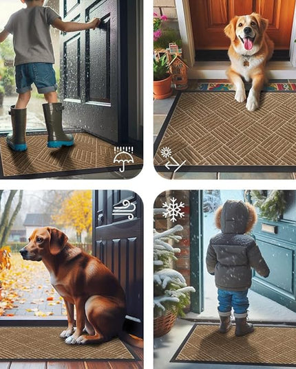 Smiry Front Door Mat Outside Entrance, Heavy Duty Outdoor Indoor Mat, Natural Rubber Doormat, Non Slip, Trap Dirt and Moisture, Easy Clean, Low Profile Patio Porch Entryway Mat, 71x47, Coffee