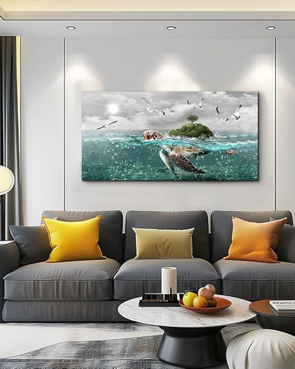 Canvas Wall Art For Living Room Large Size Wall Decor For Bedroom Artwork For Walls Pictures Sea Turtles Canvas Art Prints Bathroom Decoration Blue Ocean Paintings Ready To Hang Room Home Decorations
