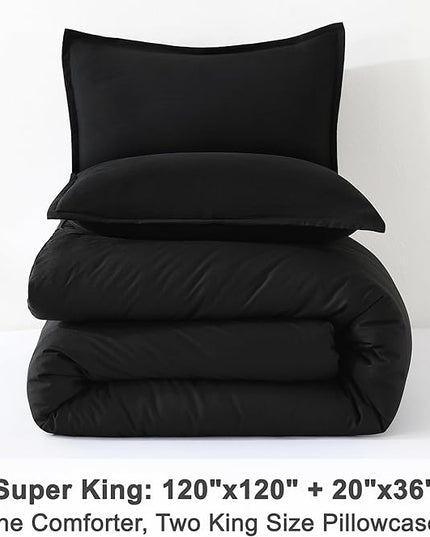 Litanika Oversized King Comforters Black Super King Size, 3 Pieces Lightweight Solid Bedding Comforter Set, All Season Fluffy Bed Set (120x120In Comforter & 2 Pillowcases)