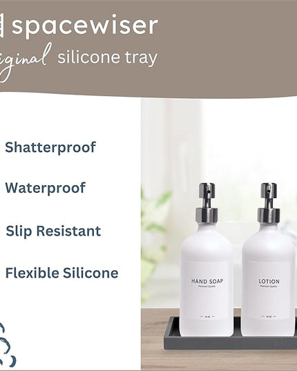 Countertop and Vanity Tray - Small 7.7" Silicone Tray for Soap Dispenser Bottles, Bathroom Trays, Kitchen Sink Soap Trays, Sink Caddy Kitchen Sinks Organizer, Soaps Dish & Sponge Holder Mat