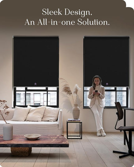 Graywind Smart Roller Shades 100% Blackout Window Blinds with APP Control Customized Automatic Shades for Home and Office(39" Wx72 H,Black)