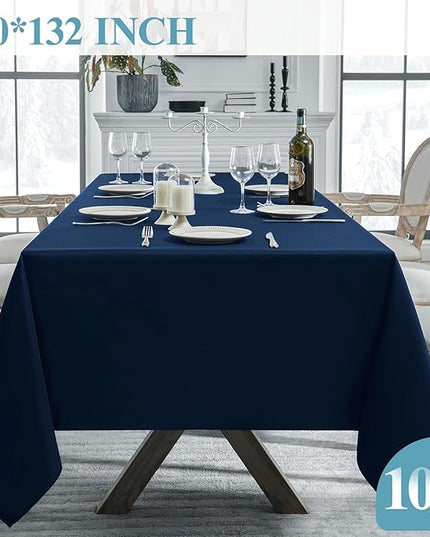 VidaFete Tablecloth 10 Pack 90 * 132inch Rectangle Table Cloth Polyester, Stain Wrinkle Resistant Rectangular Polyester Table Cover for Kitchen Dinning Party Wedding Buffet Decoration(Navy Blue)
