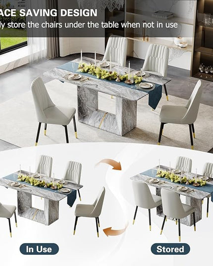 Dinner Table Set for 4, 5 Piece Dining Table Set with Chairs, 63" Faux Marble Modern Table with 4 PU Leather Upholstered Chairs, for Kitchen & Dining Room