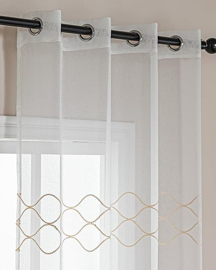 Amazon Basics 2-Piece Embroidery Sheer Curtain Set, Light Filtering Hollow Drapes for Living Room and Bedroom, 42" W × 84" L, White Scale