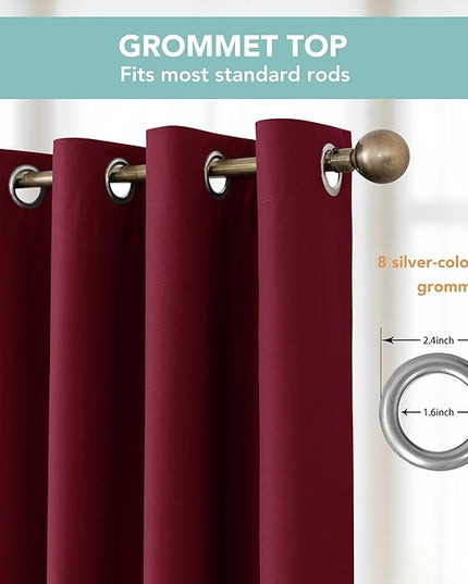 BONZER 100% Blackout Curtains Thermal Insulated - Light Blocking Window Drapes with Black Laminated Backing, Privacy Christmas Curtain for Bedroom, 54 x 84 Inch, Burgundy Red, 2 Panels