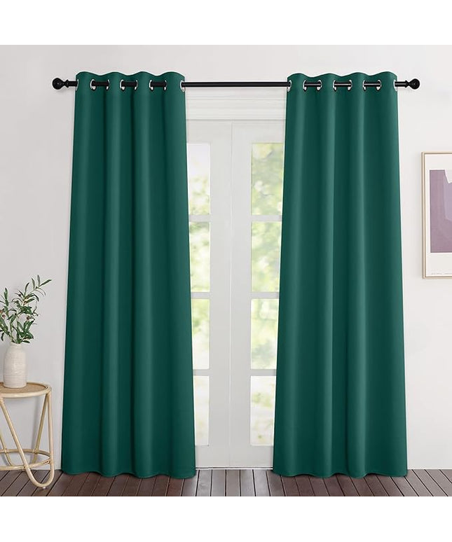 NICETOWN Blackout Hunter Green Curtains 84 inches Long, Grommet Room Darkening Thermal Insulated Sound Dampening Window Treatments for Bedroom/Home Office, 2 Panels, W46 x L84
