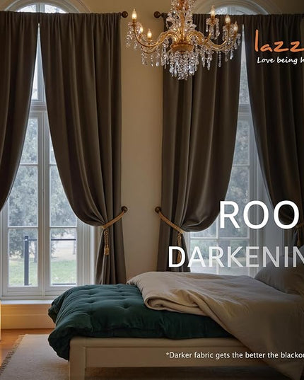 Lazzzy Velvet Blackout Curtains Thermal Insulated Room Window Drapes Super Soft Luxury Curtains for Living Room Bedroom Rod Pocket 2 Panels, Truffle, 52" W x 108" L