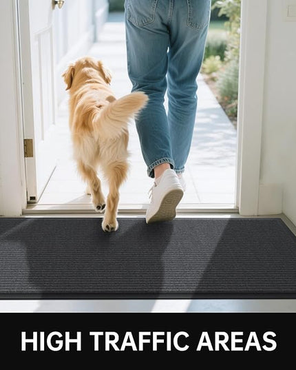 Front Door Mat, 2' x 6' Heavy Duty Indoor Outdoor Welcome Mat for Entryway, Commercial Entrance, Low Profile, Non-Slip, Durable Rubber Backing for Patio, Home