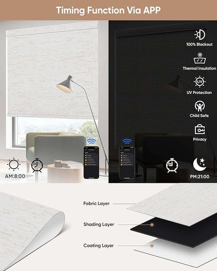 Kincmo Motorized Blinds with Remote,100% Blackout Motorized Roller Shades Work with Apple Homekit,Alexa,Google, Custom Electric Blinds with App,Voice Control (Linen White)