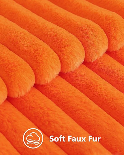 decorUhome Faux Fur Spring Throw Pillow Covers 20x20 Set of 2, Decorative Soft Plush Striped Neutral Couch Euro Pillow Covers with Velvet Back for Sofa, Bed, Living Room Home Decor, Orange