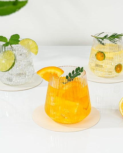 BESTSTAR 36 Pcs 12 oz Plastic Clear Ribbed Wine Glasses, Origami Ripple Disposable Champagne Glasses Elegant Whiskey Glasses Ideal for Weddings, Bars, Christmas, Halloween, Pool Party, Daily Use