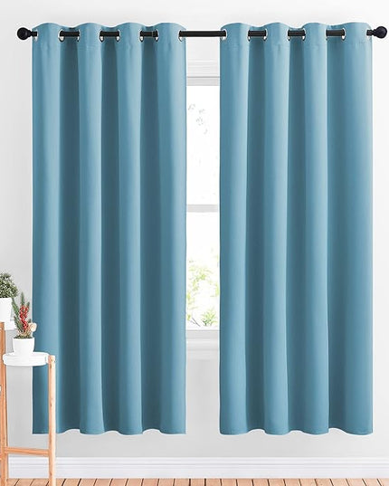 NICETOWN Blackout Curtains Panels for Window - Window Treatment Thermal Insulated Solid Grommet Blackout Drapes for Bedroom (Teal Blue, Double Panels, 52 by 72 Inch)