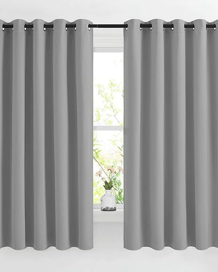 NICETOWN Blackout 66 inch Curtains for Bedroom, Grommet Thermal Insulated Room Darkening Window Treatments Voice Reducing for Kids Room, 2 Panels, W66 x L66, Silver Grey