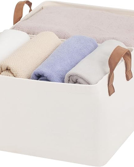 StorageWorks Closet Storage Bins, Storage Baskets for Shelves, Closet Organizers and Storage Bins with Metal Frame, Handles, Natural Color, 2-Pack
