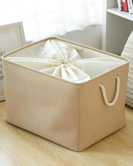 TheWarmHome Storage Bin for Shevles - Extra Jumbo 3Pack 20.5L×15.7W×13.8H inch Organization and Storage Basket for Organizing, Fabric Storage Cubes for Closet Shoe Linen Decorative (Beige)