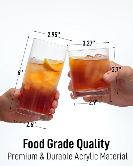 Zulay Kitchen Acrylic Plastic Glasses Drinkware - 16 Piece Unbreakable Drinking Glasses - BPA-Free, Reusable Plastic Tumblers for Home & Outdoors - Stackable, Lead-Free & Dishwasher Safe - (12&16oz)