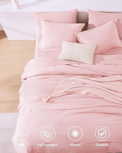 WRENSONGE Queen Comforter Set - 7 Pieces Soft Pink Soft Bed in a Bag Queen with Sheets, 2 Pillow Shams, and 2 Pillowcases- Warm Bedding Sets for All Season