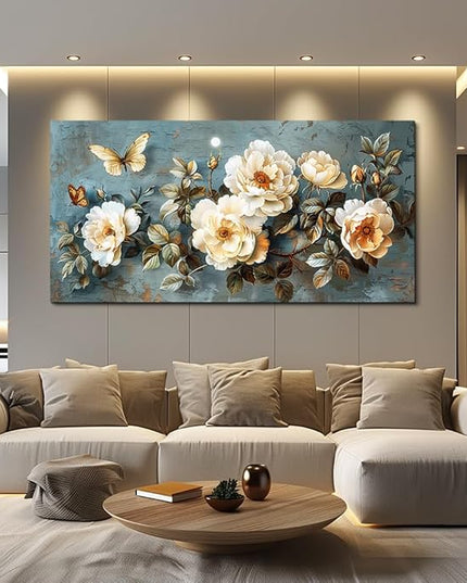PHAOHUAXM Large Canvas Wall Decor Living Room For Wall Art For Bedroom Office Home Decor Abstract White Flower Wall Painting Printing Pictures Artwork Modern Restaurant Decoration Aesthetic 30"x60"
