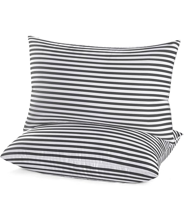 EIUE Bed Pillows for Sleeping 2 Pack Queen Size，Super Soft Down Alternative Microfiber Filled Pillows,Pillows for Side and Back Sleepers,20 x 30 Inches,Striped White Grey