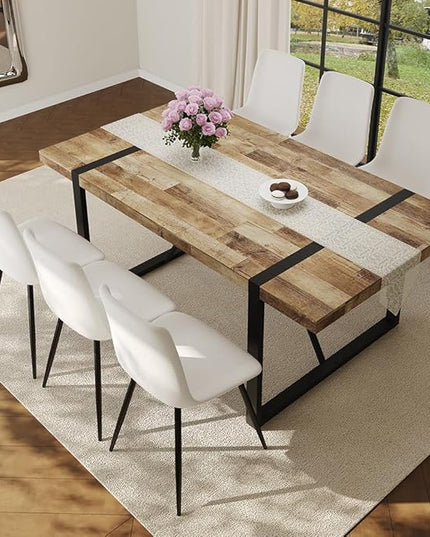 7 Piece Dining Table Set for 6, 71" Wood Kitchen Table Set with 6 PU Leather Chairs, Modern Rectangular Dining Room Table and Chairs Set for Home, Kitchen, or Living Room