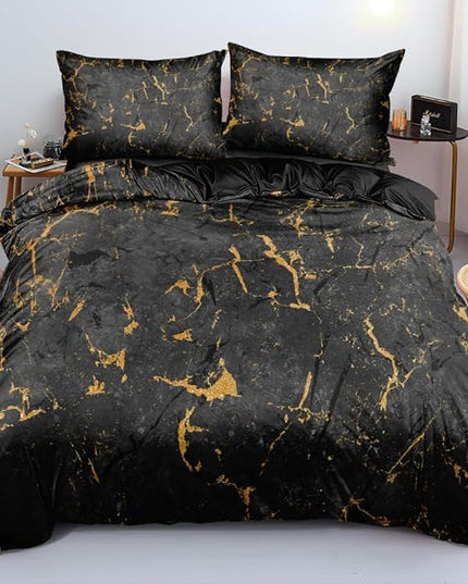 Luxury Black and Golden Marbling Duvet Cover Set Bedding Set with Pillowcases Modern Black Comforter-Cover Bed Set Queen Size