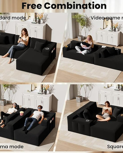 Bashaw 108" Cloud Sectional Couch Sofa with L-Shape Chaise, Modern Modular Sofa Couch Upholstered Couches for Living Room Bedroom, No Assembly Required (Black, Right Facing Chaise)