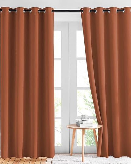 NICETOWN Living Room Curtains for Windows 84 inch Long - Decorative Thermal Insulated Grommet Room Darkening Window Treatments for Bedroom/Porch, Burnt Orange, 2 Panels = 104" Wide