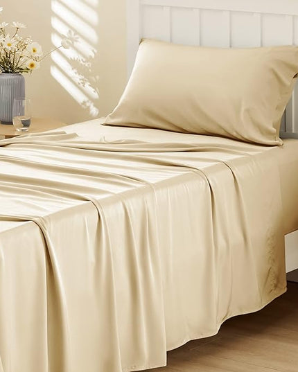 Bedsure Cooling Sheets Twin, Rayon Derived from Bamboo, Breathable & Soft Twin Sheets Set, Deep Pocket Up to 16 Inches, Hotel Luxury Silky Bedding for Hot Sleepers, Alabaster Gleam