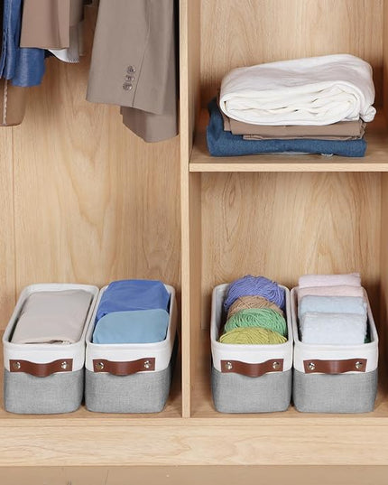 Kntiwiwo Small Fabric Storage Bins, 15x6x5 inch Narrow Storage Baskets 4-Pack Long Storage Basket for Organizing with Handles, Decorative Basket for Closets, Shelves, Toilet Paper, Grey