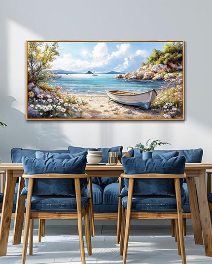 PHAOHUAXM Wall Decor For Living Room Canvas Wall Art For Bedroom Office Print Marine Landscape Paintings Wood Framed Murals Artwork For Modern Stretched and Framed Beach Posters Home Decor 20"X40"