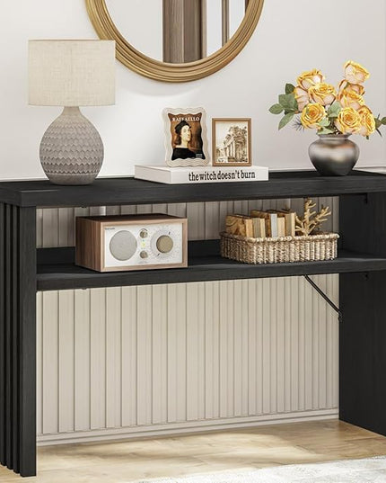 BON AUGURE Console Table with Storage, Black Entryway Table, Wooden Couch Tables Behind Sofa for Living Room, 2 Tier Front Door Entrance Tables (Black Oak, 47 Inches)