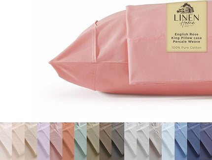 Linen Home 100% Cotton Percale Pillowcases King Size, English Rose, 2 Pieces of Pillow Case, Crisp and Cool Strong Bed Linen, 20 inches X 40 inches