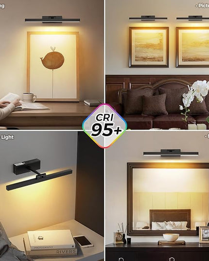 Joosenhouse Battery Operated Picture Light, Rechargeable Wireless Gallery Light with Remote Control, Dimmable & Timer Function, 15.35" Black Wall Lights for Artwork