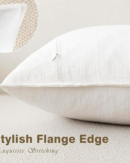 Foindtower Pack of 2, Decorative Linen Soild Throw Pillow Covers Soft Accent Cushion Case Boho Farmhouse Neutral Pillowcase for Chair Couch Sofa Bedroom Living Room Home Decor 16 x 16 Inch Cream White