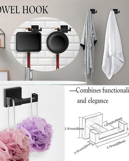 BOZWELL 4 Pieces Matte Black Bathroom Hardware Accessories Set Square Towel Racks for Bathroom 23.6 inch Stainless Steel Towel Bar Set Wall Mounted